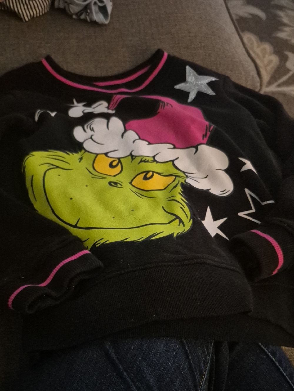 Kids Black Grinch Graphic Sweatshirt with Pink & Lime Accents